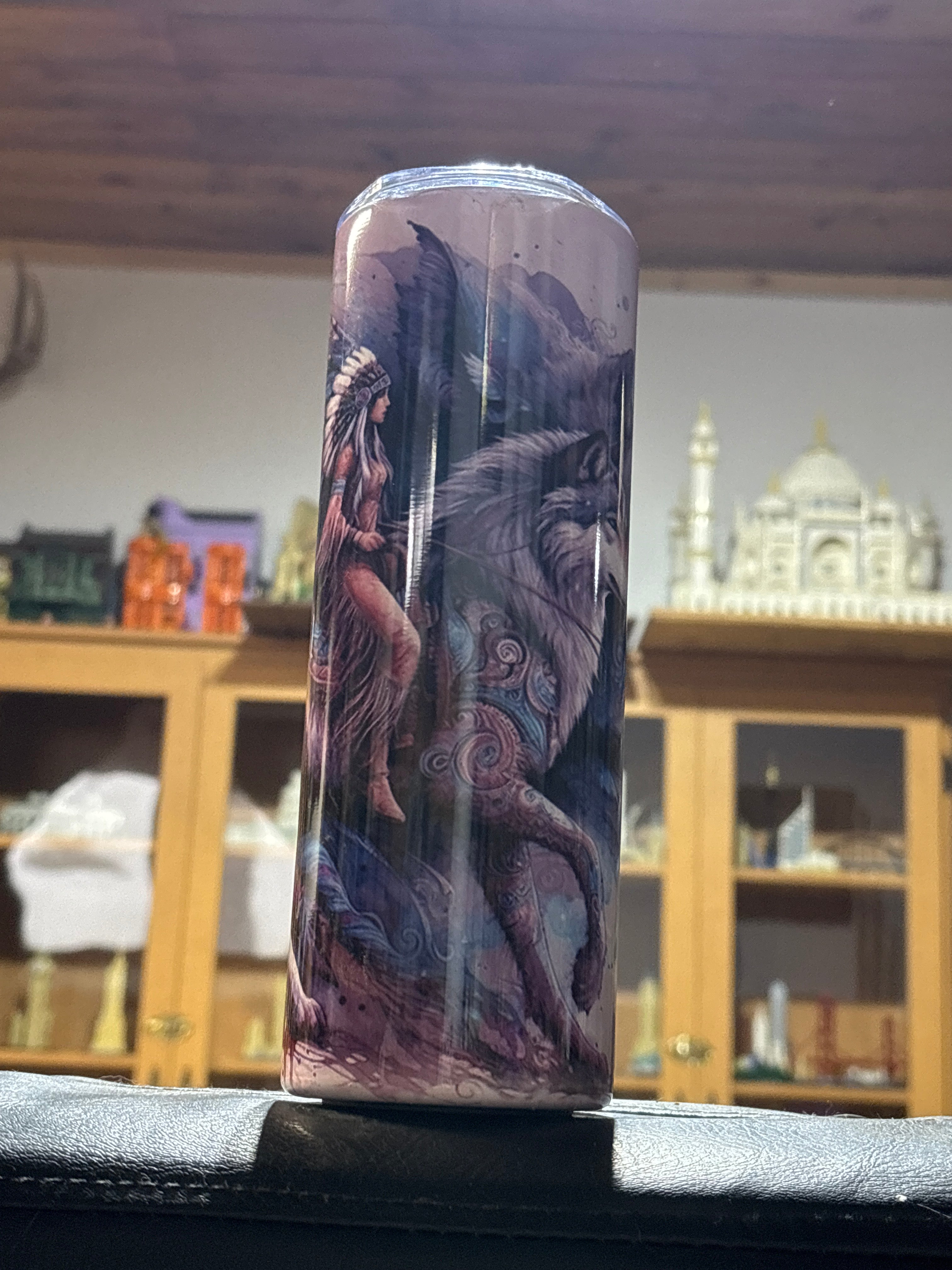 20oz wolf with Indian tumbler
