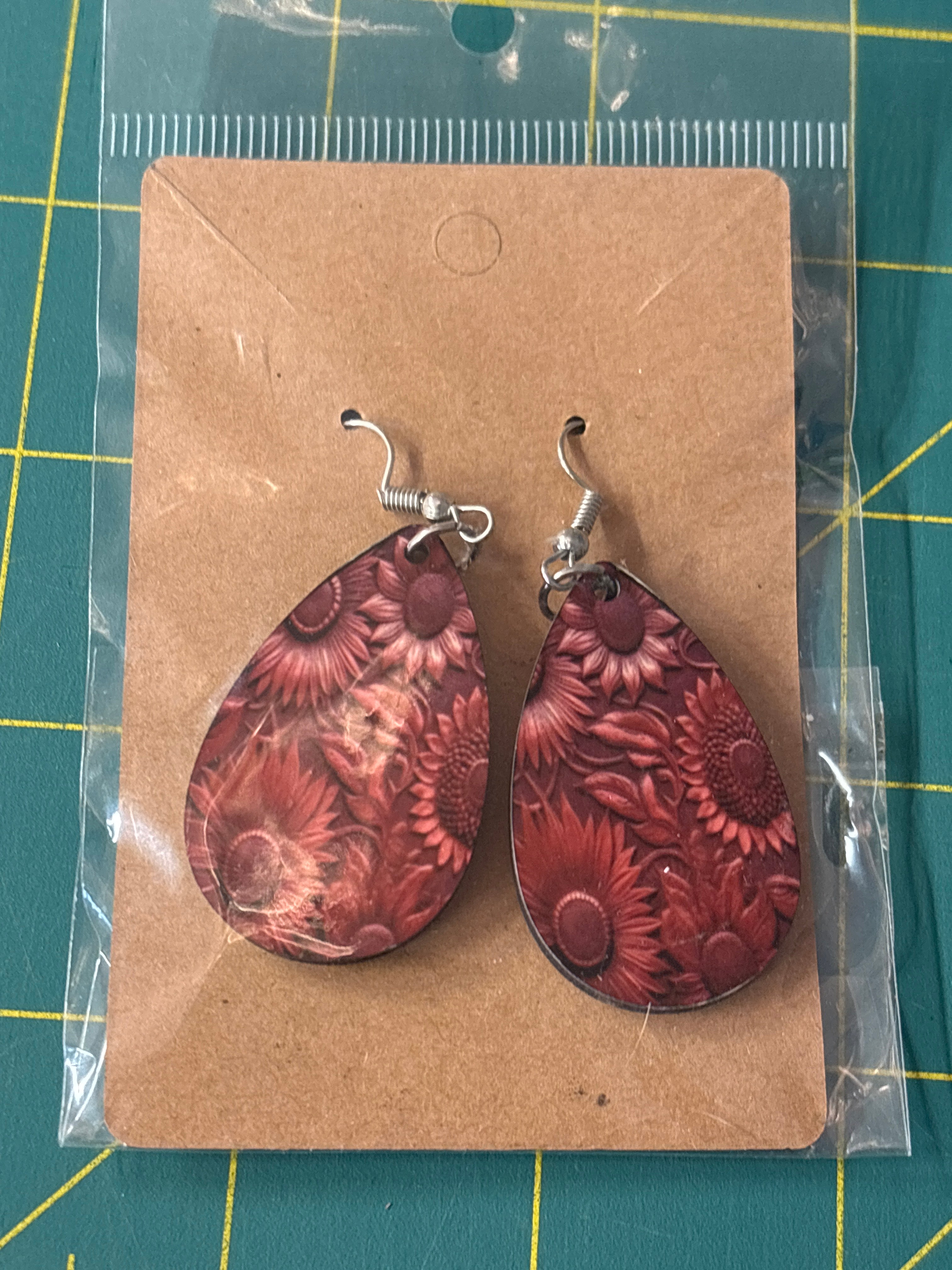 Sublimation leather flower earrings