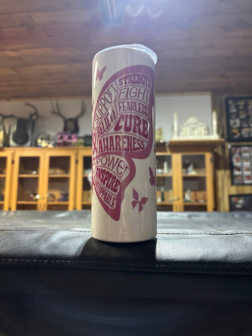 20oz breast cancer butterfly tumbler