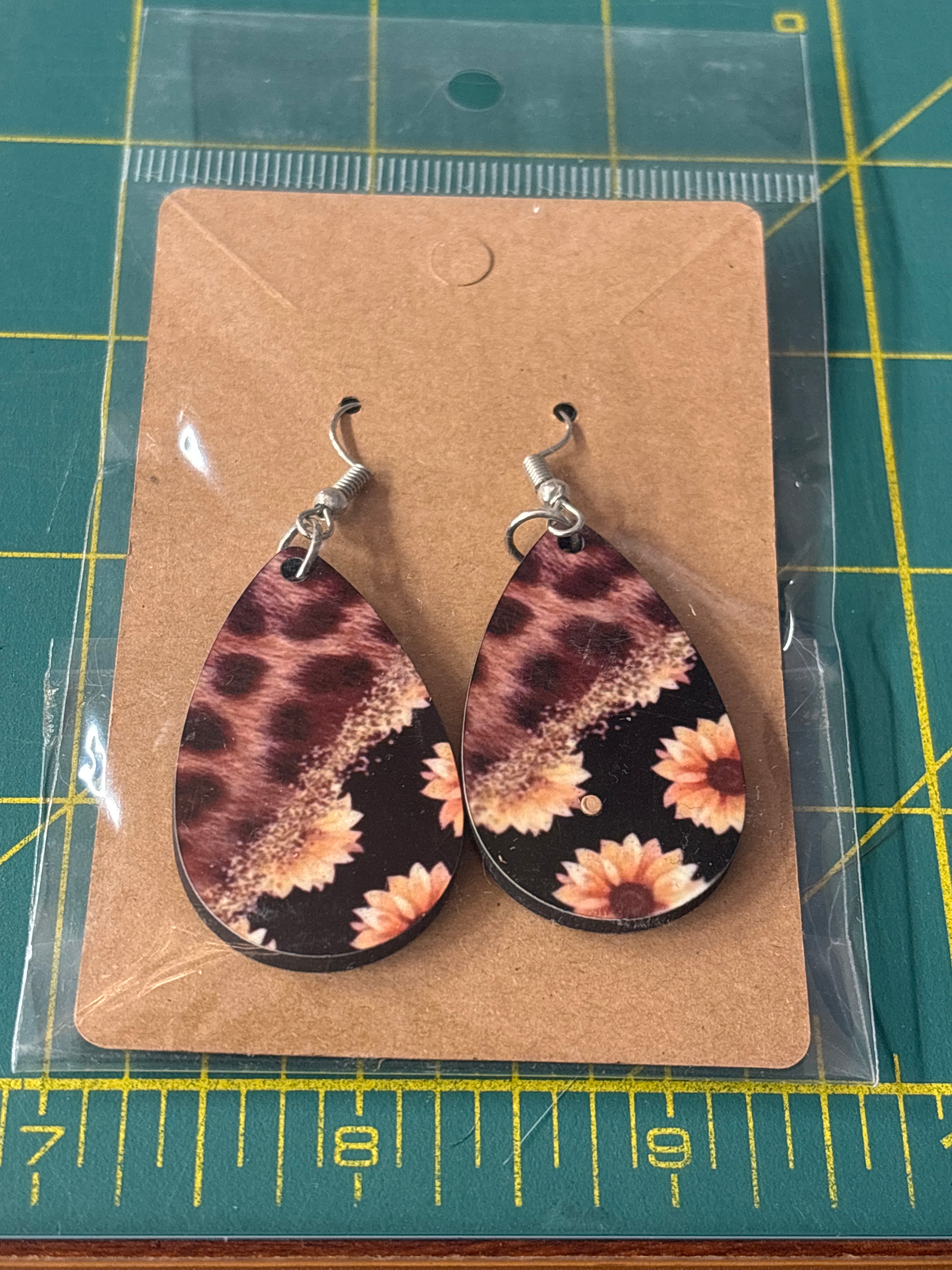 Sublimation cheetah print with sunflowers earrings