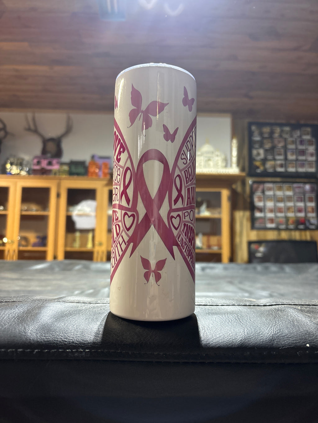 20oz breast cancer butterfly tumbler