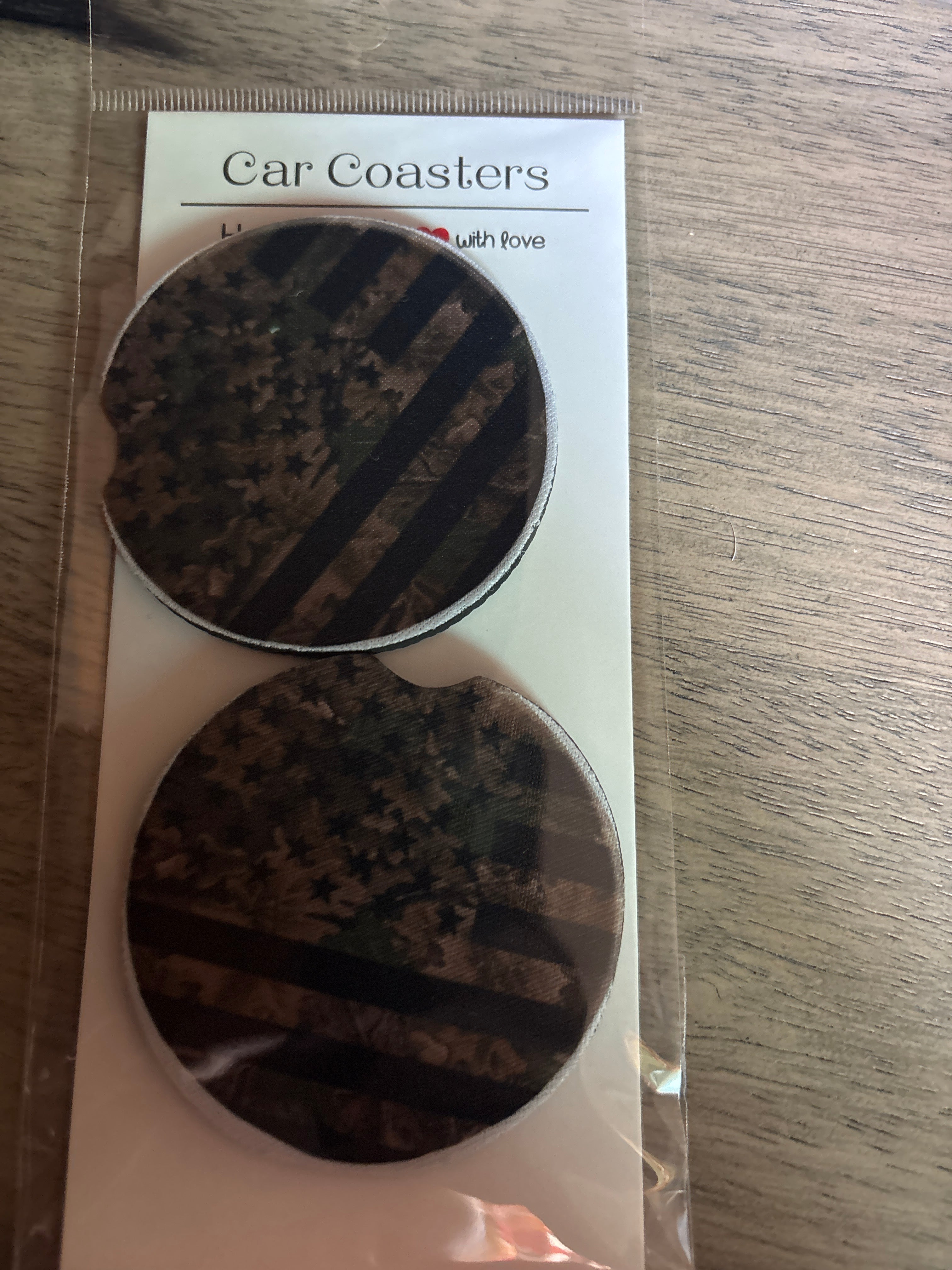 Camo flag car coasters