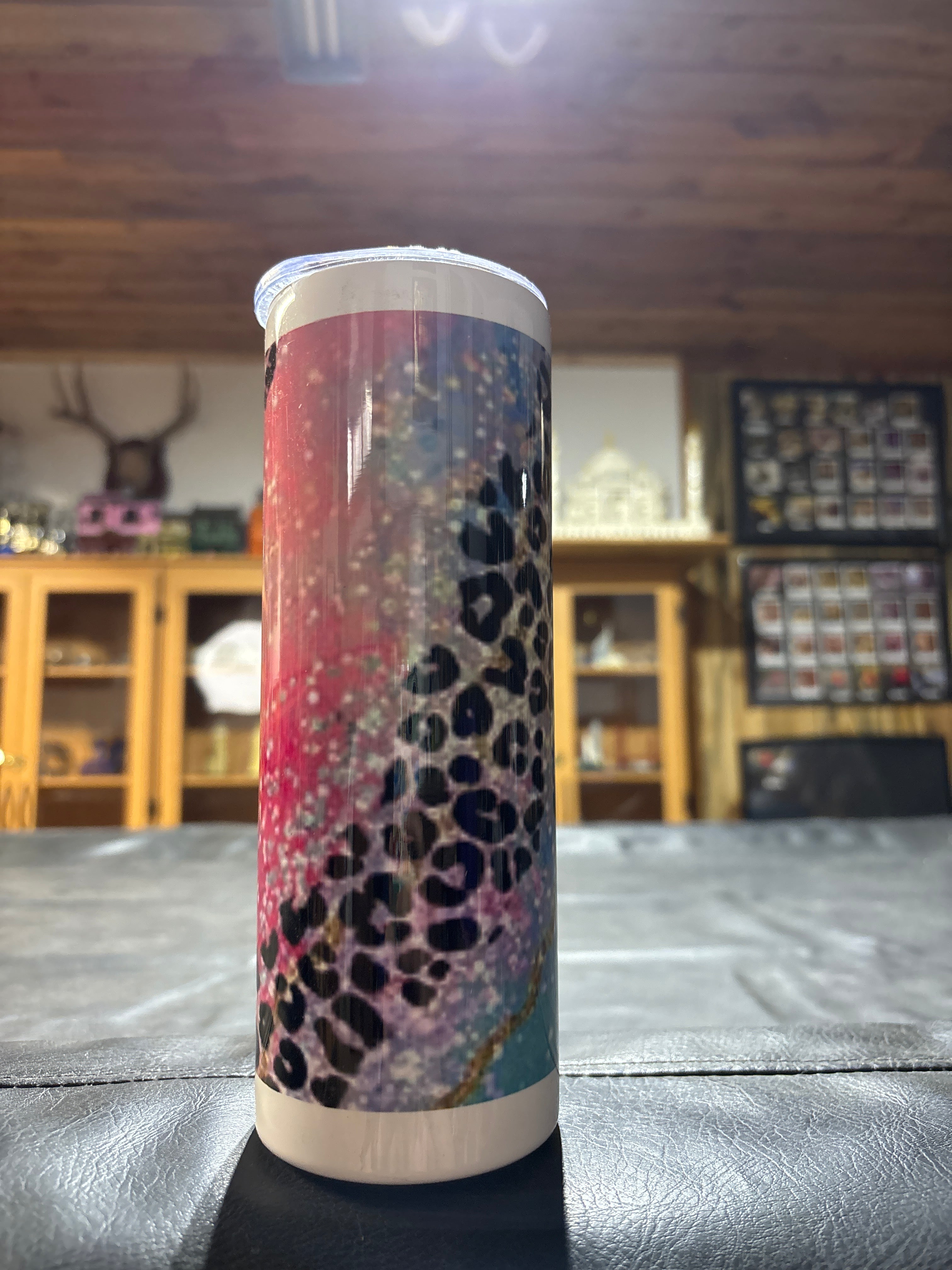 20oz pretty pink glitter with cheetah print tumbler