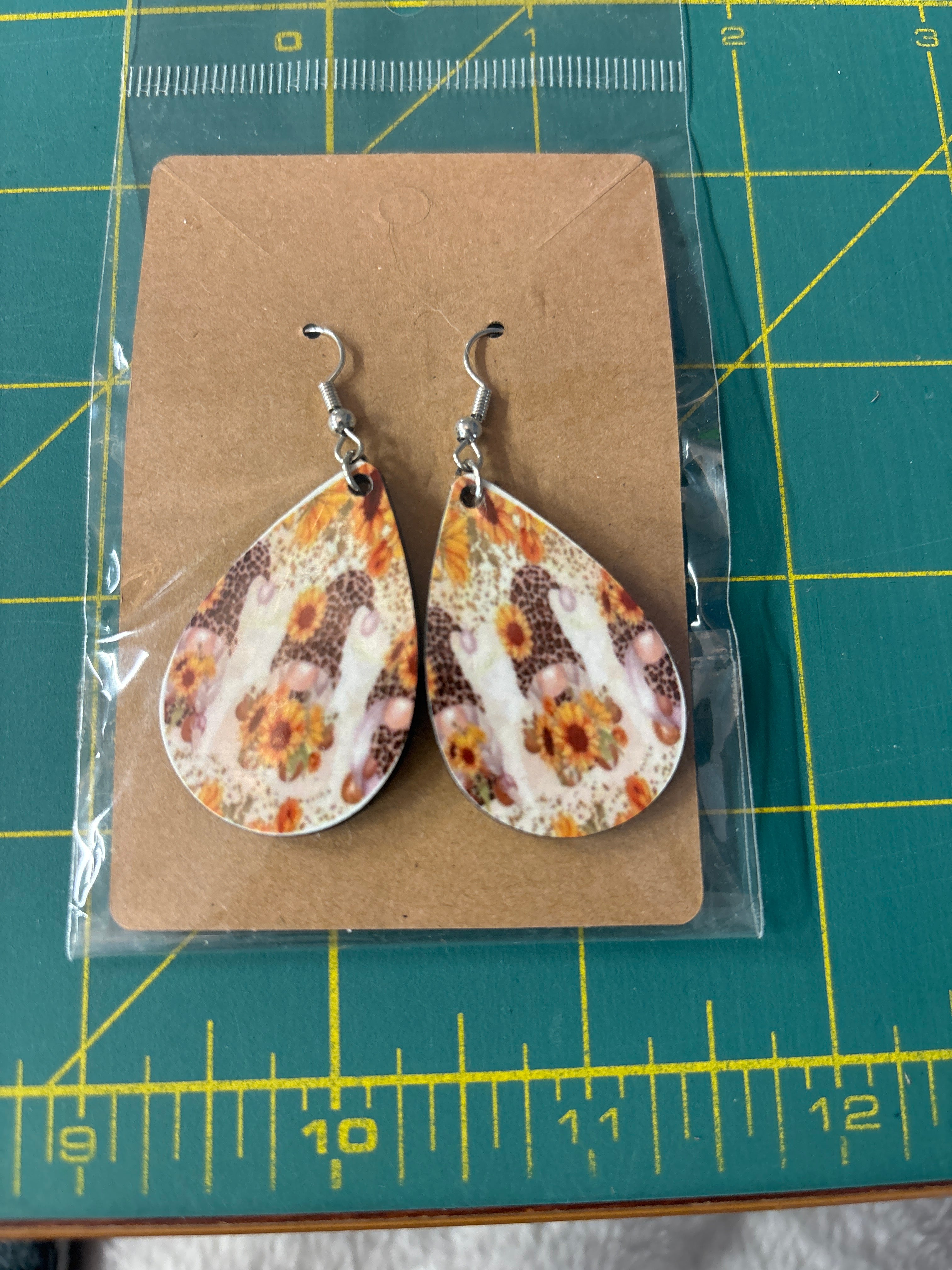 Sublimation sunflower gnome earrings