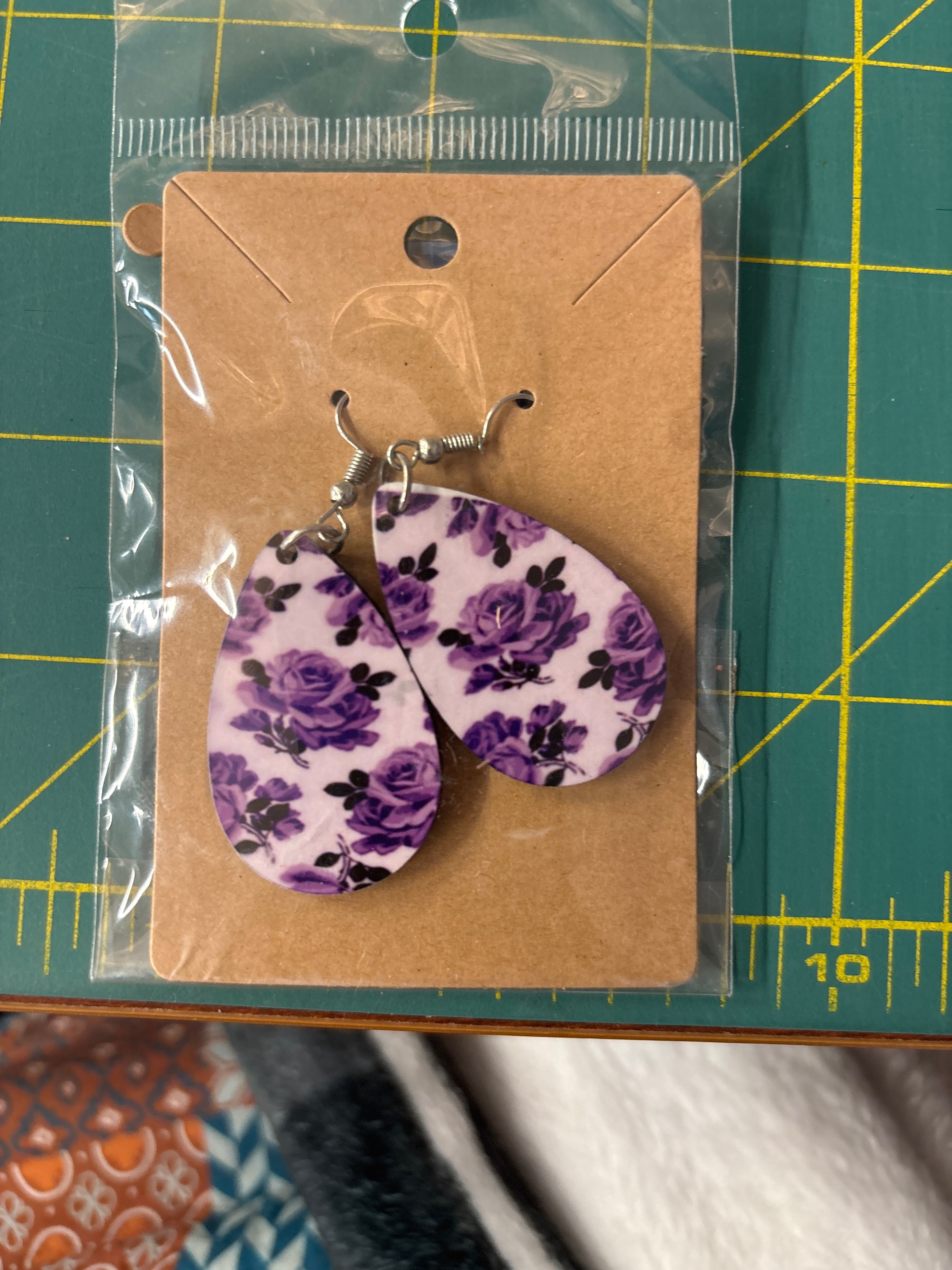 Sublimation purple rose earrings