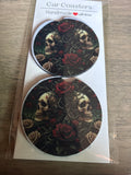 Skulls with roses car coasters