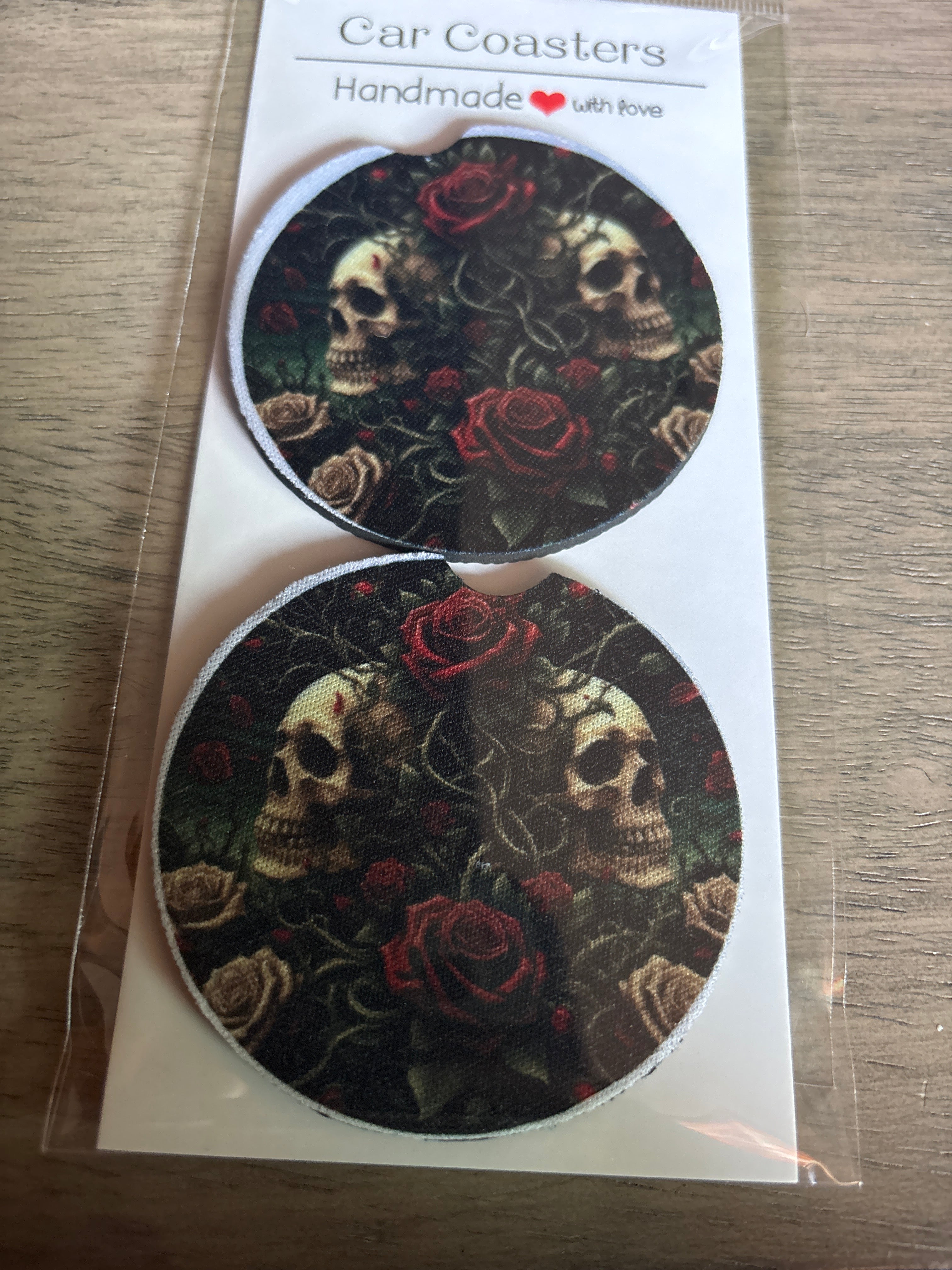 Skulls with roses car coasters