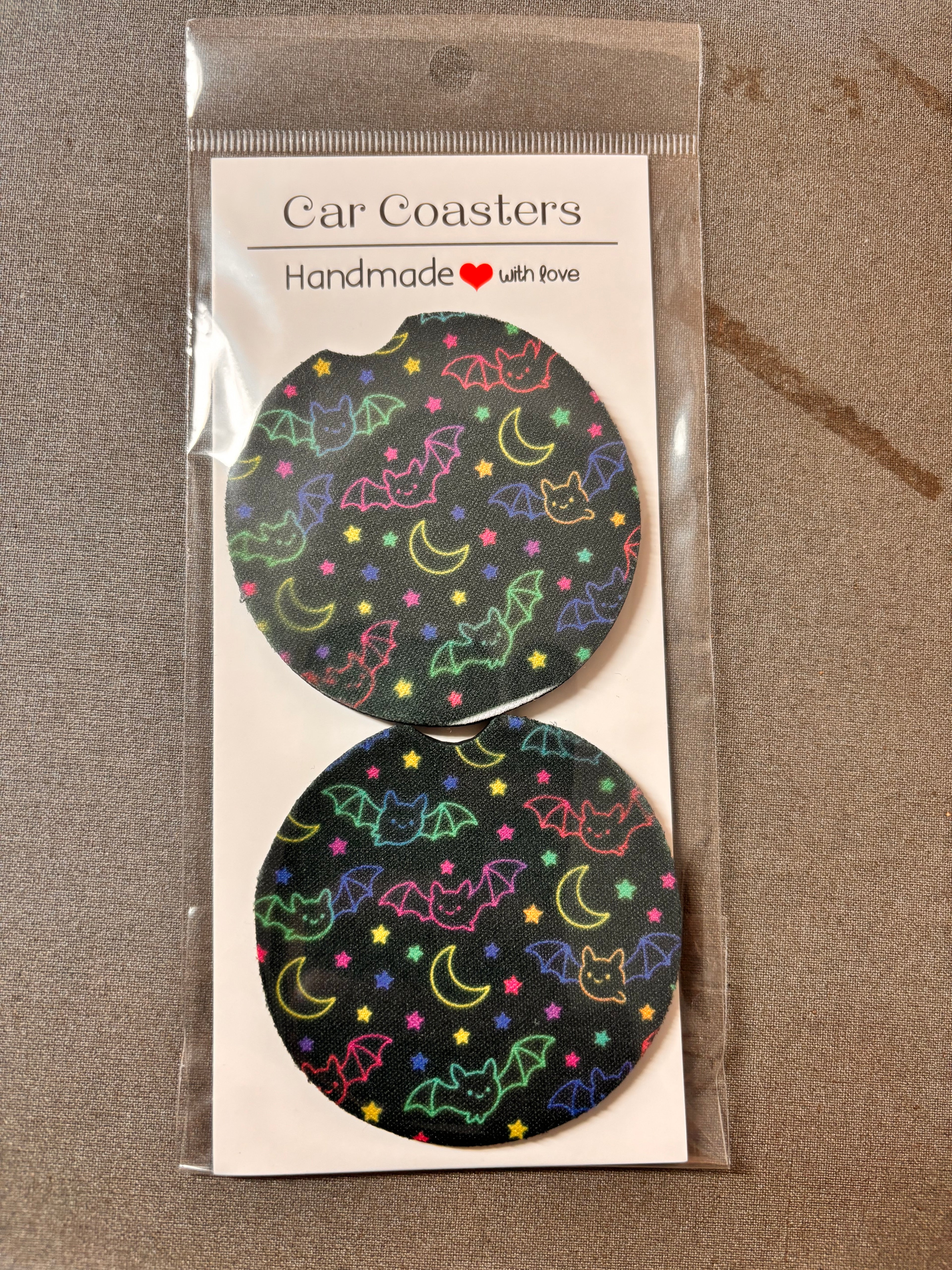 Glow in the dark bats car coasters