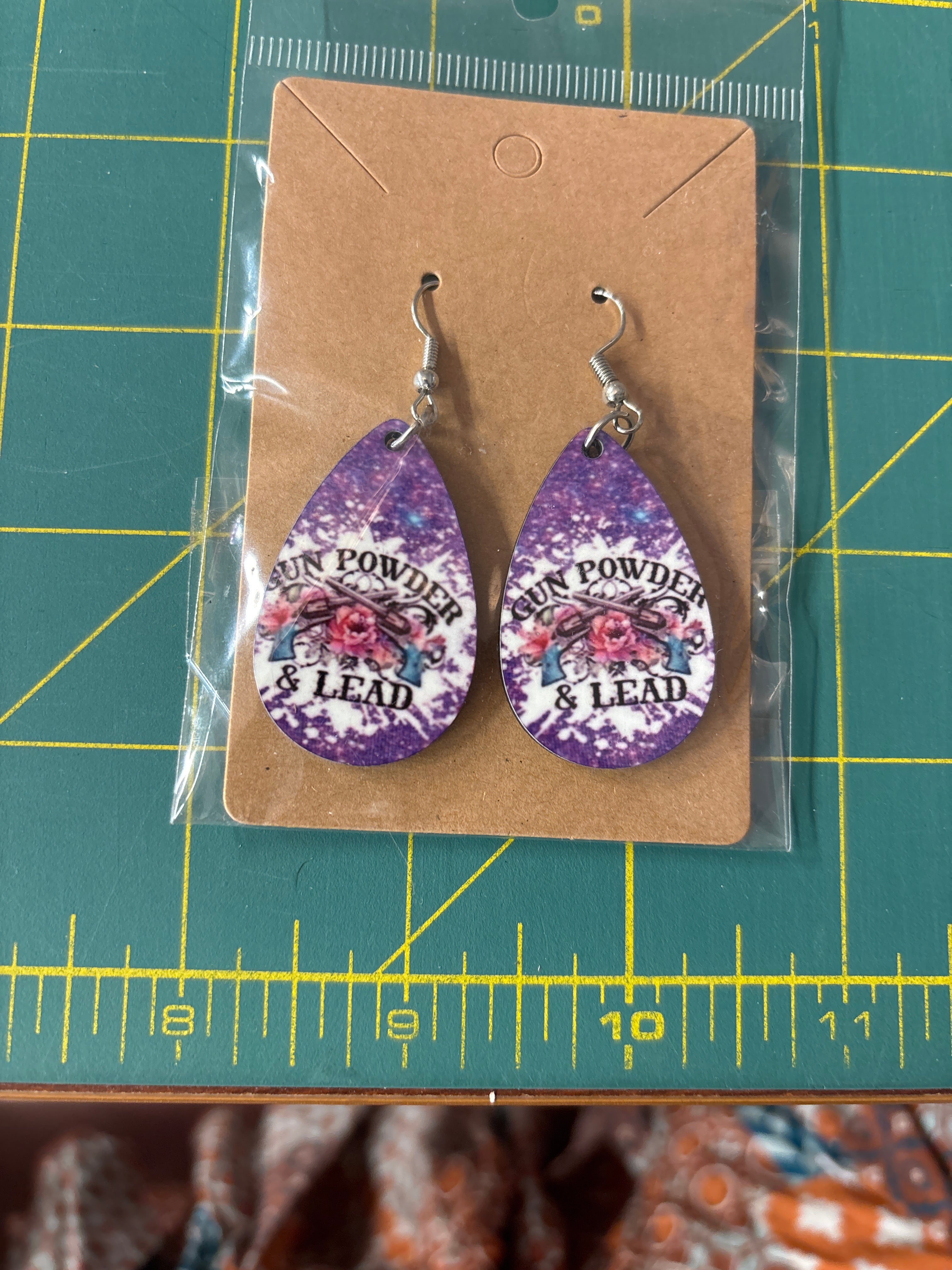 Sublimation gun powder and lead earrings