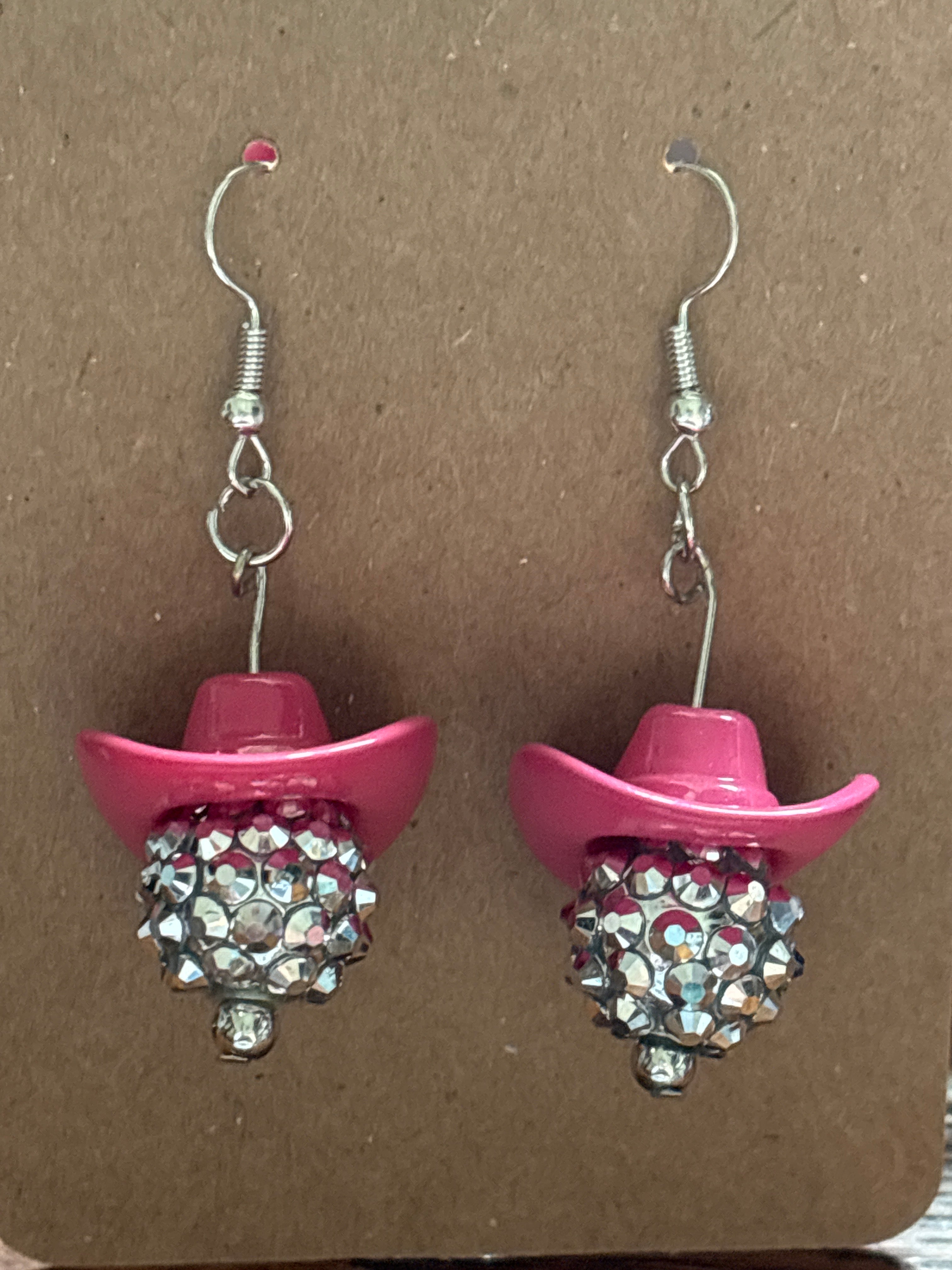 Disco ball with cowgirl hat earrings