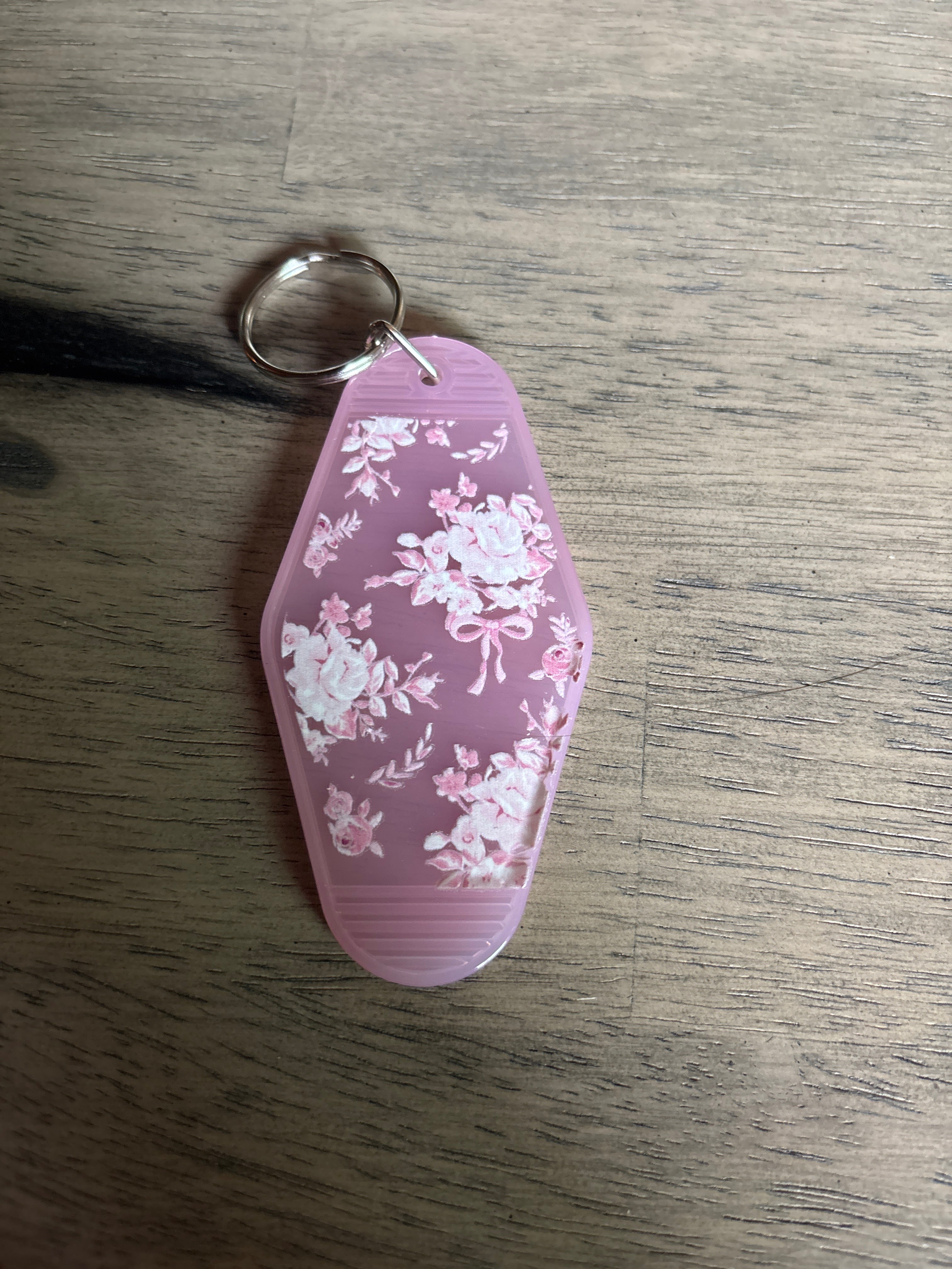 Pink flowers motel keychain