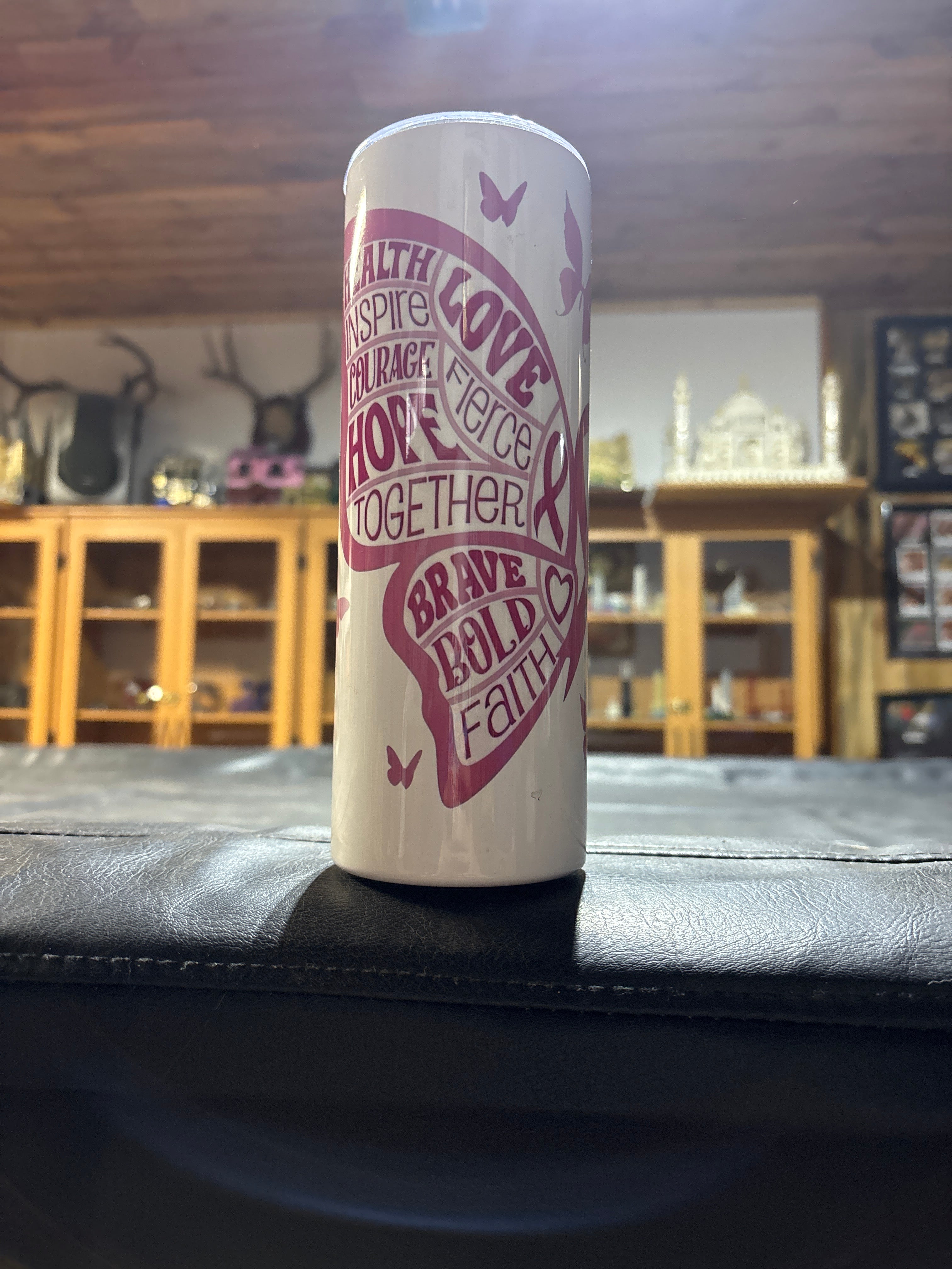20oz breast cancer butterfly tumbler