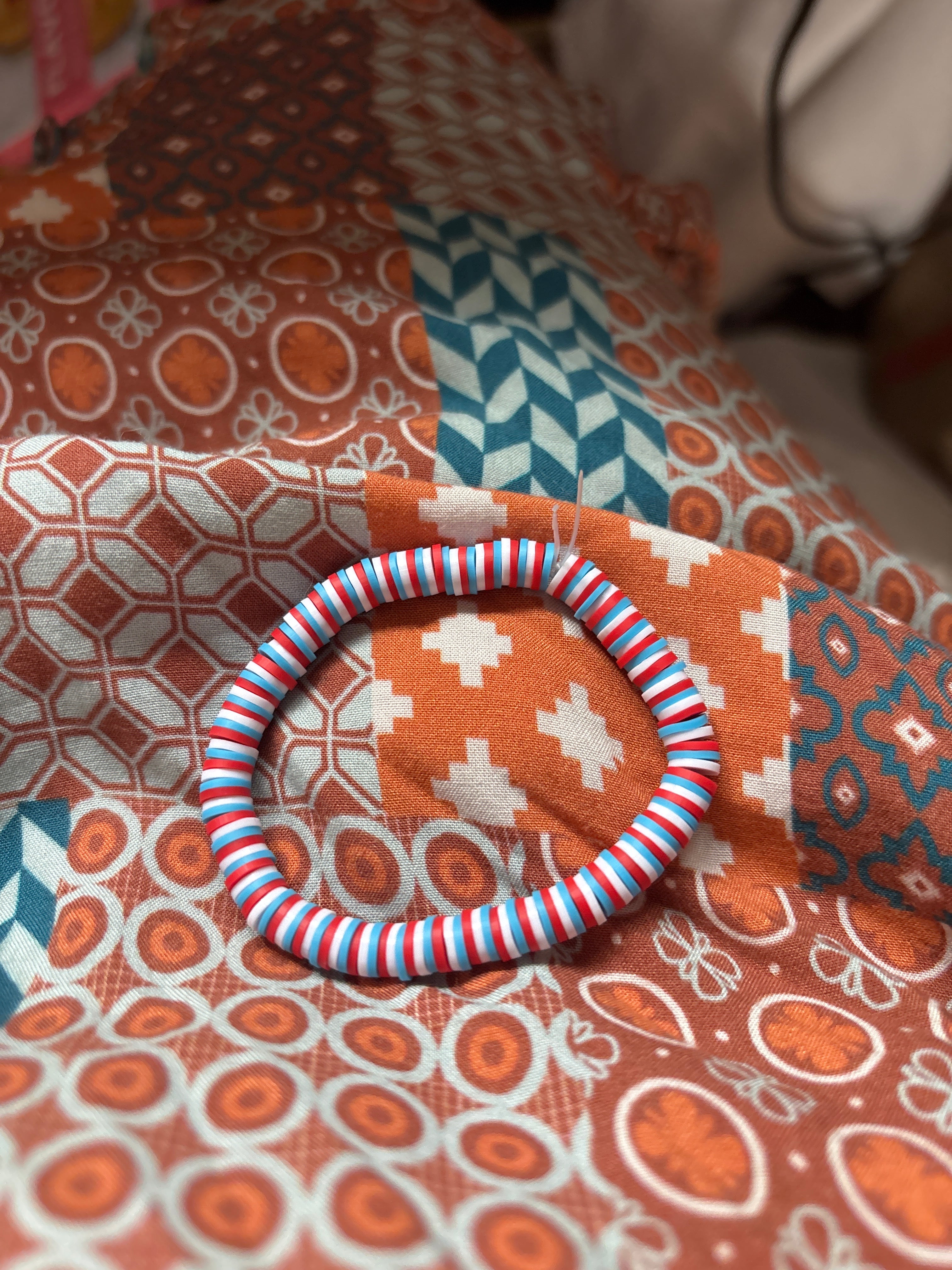 Red white and blue beaded bracelet