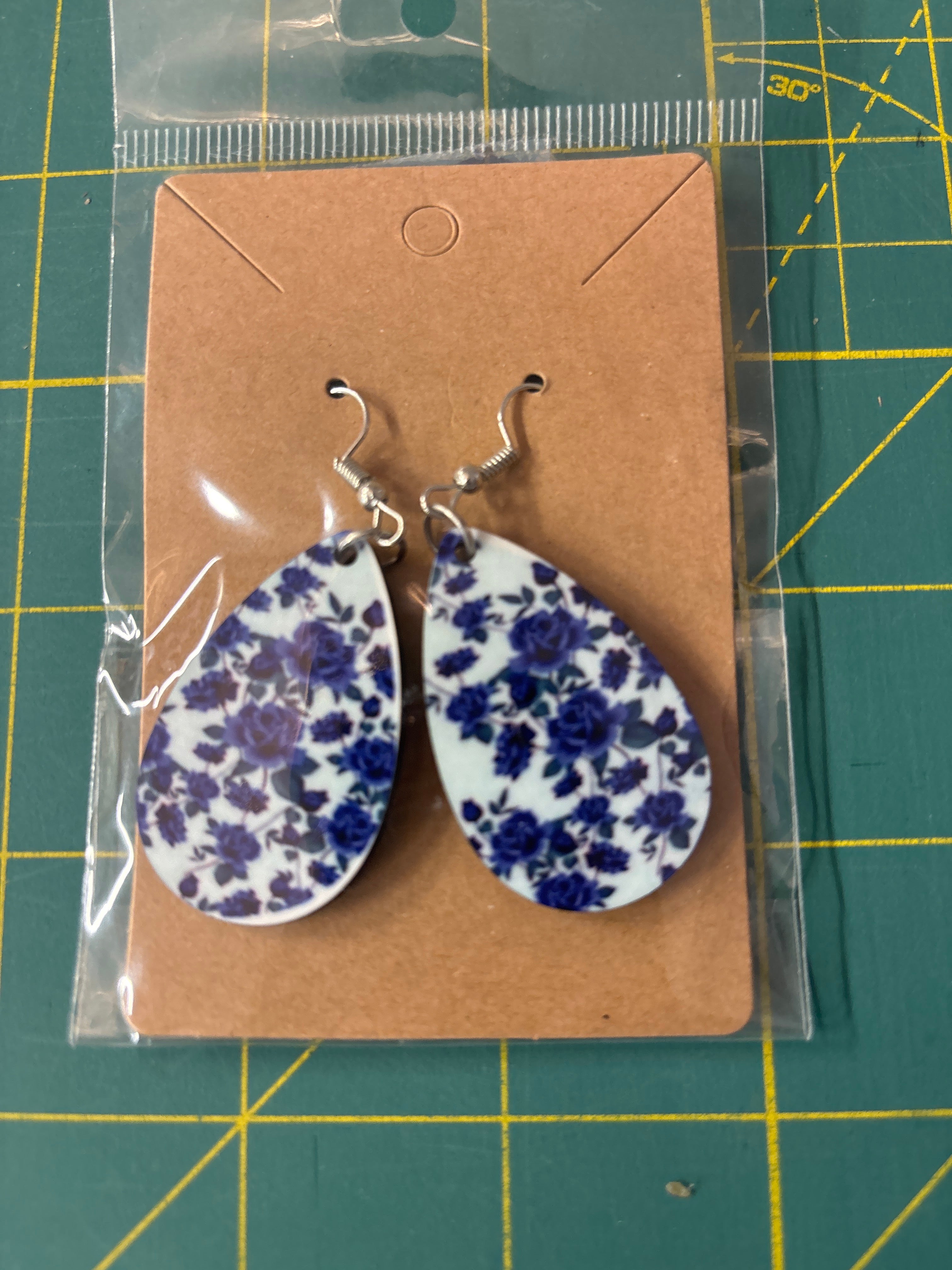 Sublimation blue flower earrings