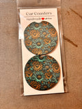 Teal and Brown Flower car coasters