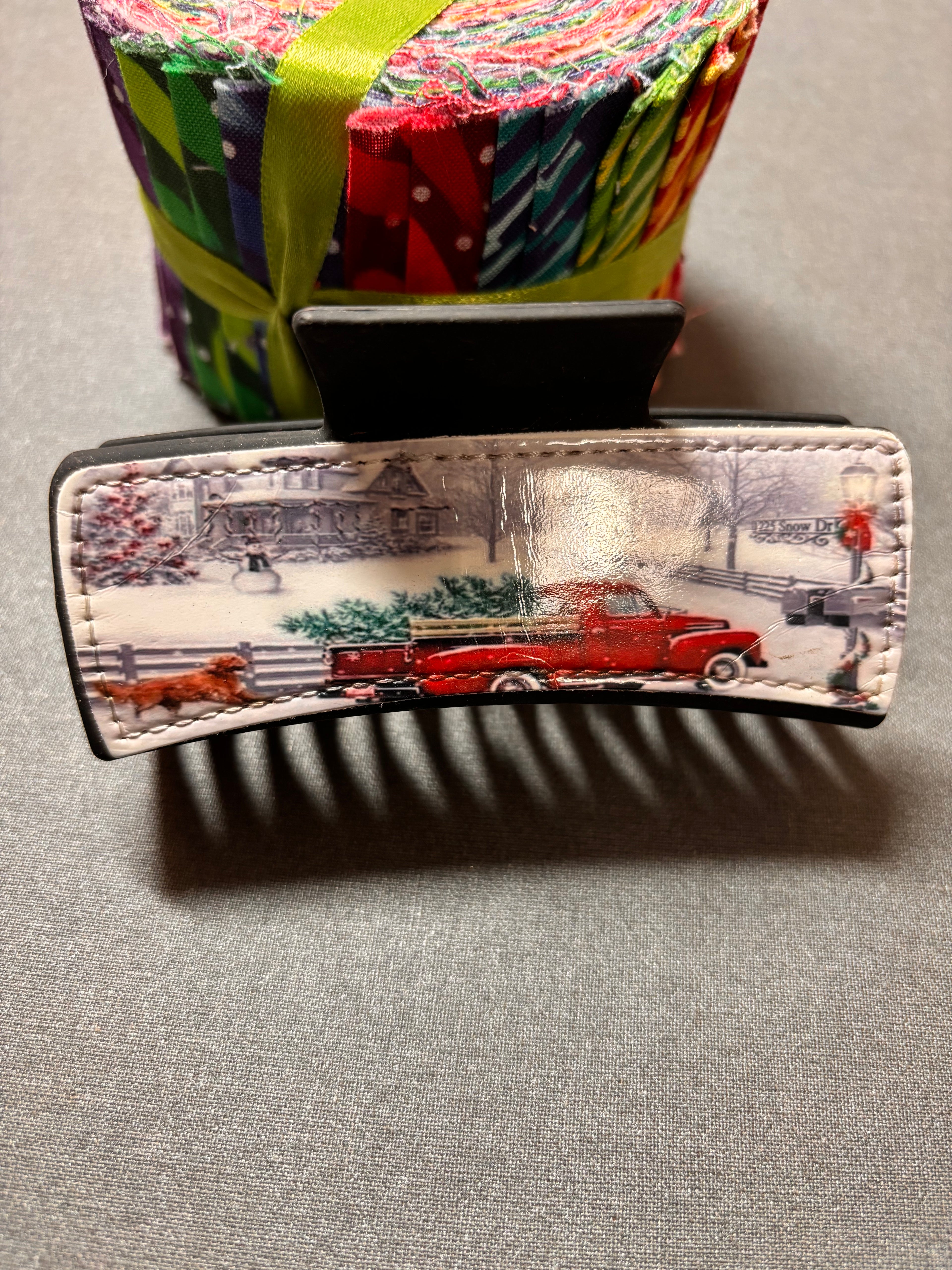 Red truck and Christmas tree hair clip