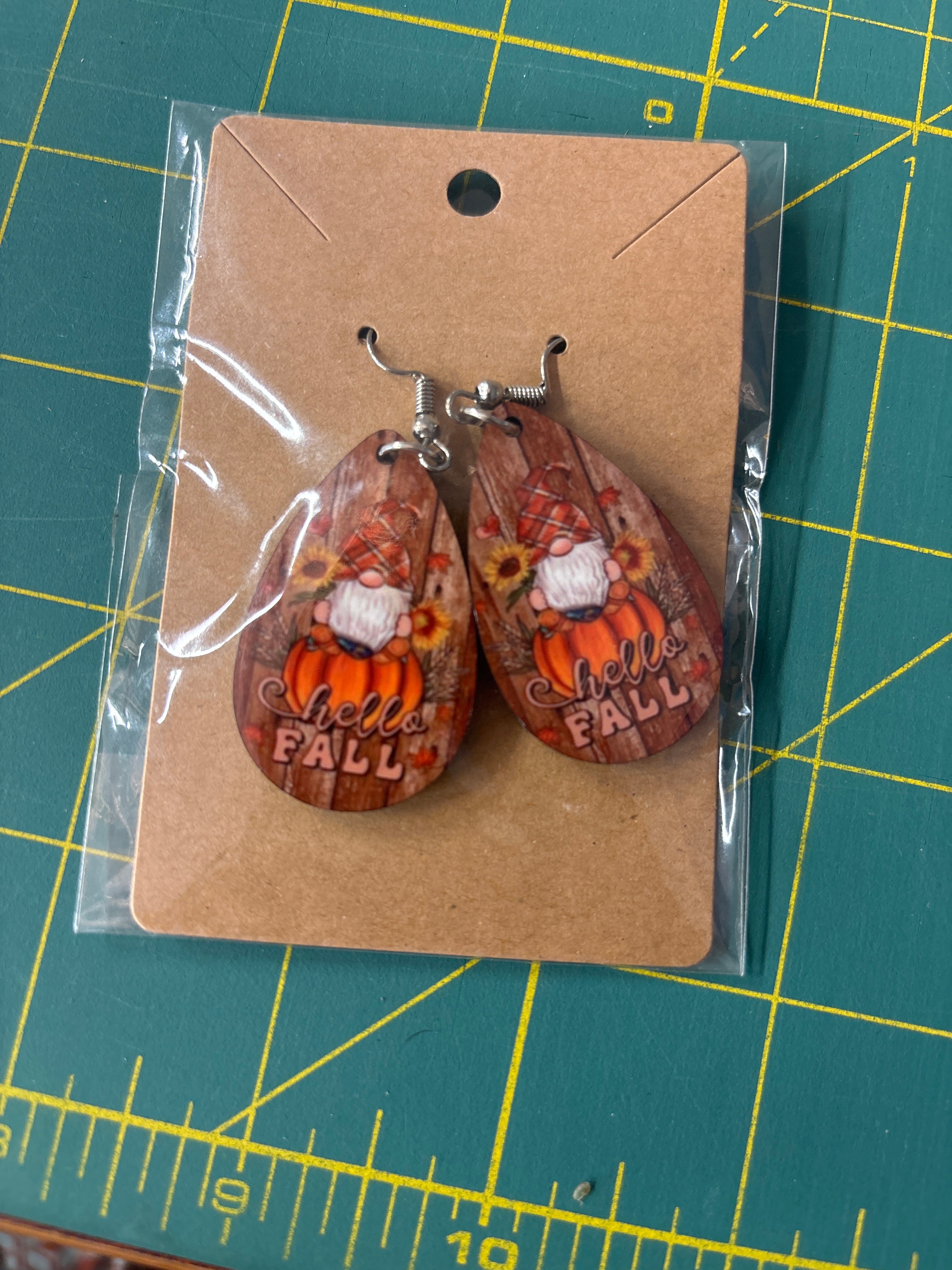 Sublimation hello fall gnome earrings
