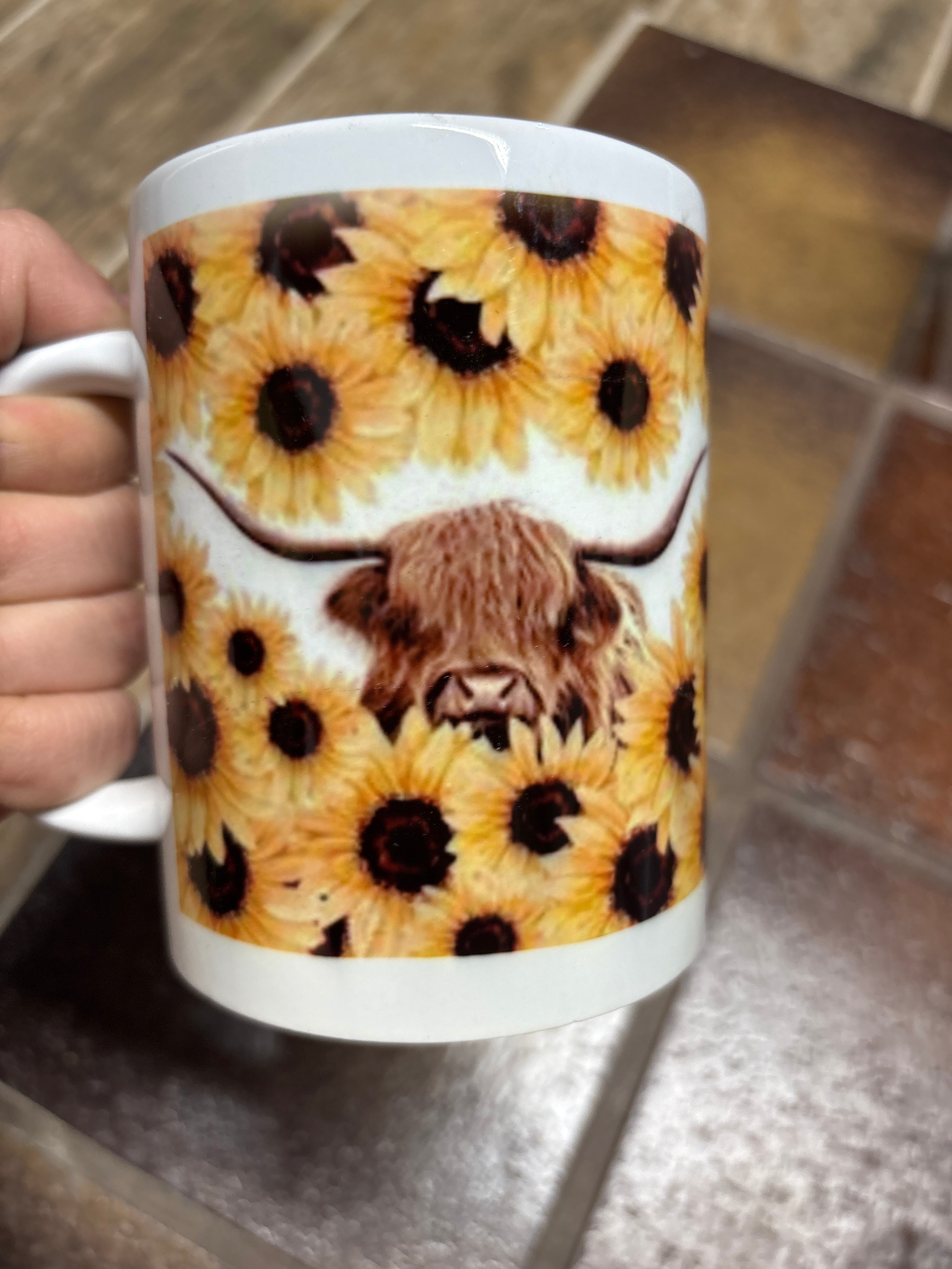 Sunflower with highland cow coffee mug