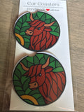 Highland cow car coasters