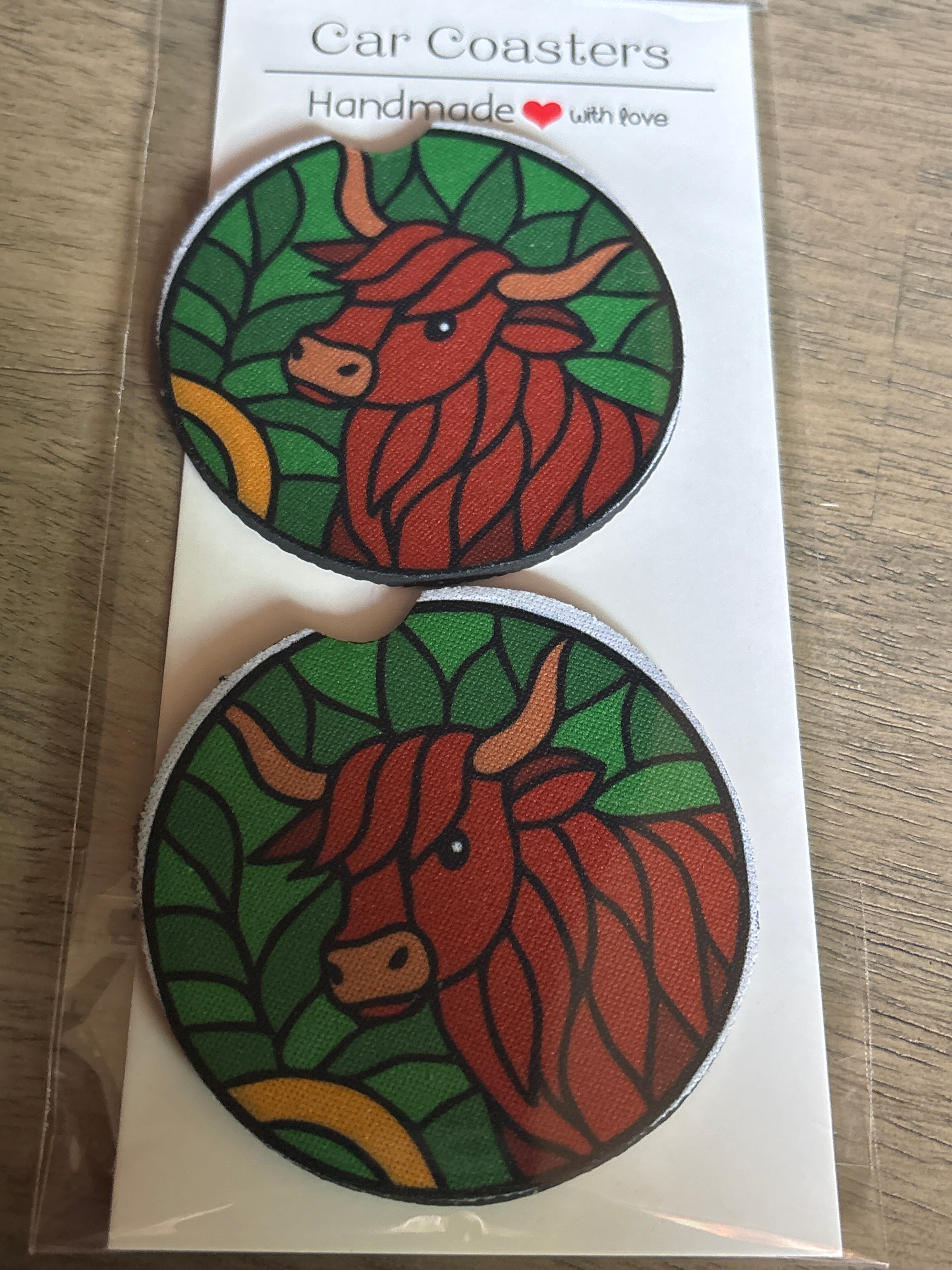 Highland cow car coasters