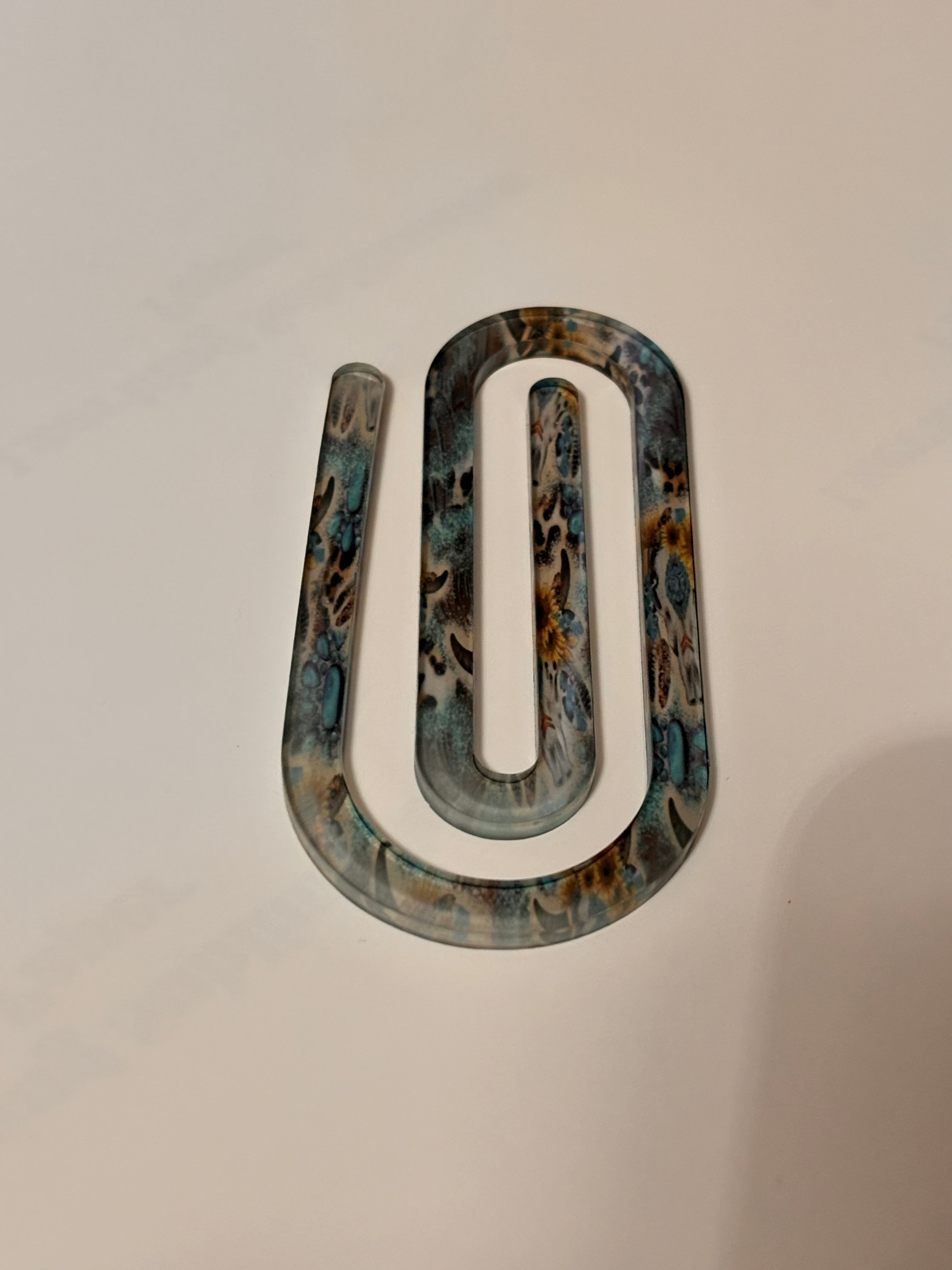 Teal and cheetah print Acrylic paperclip